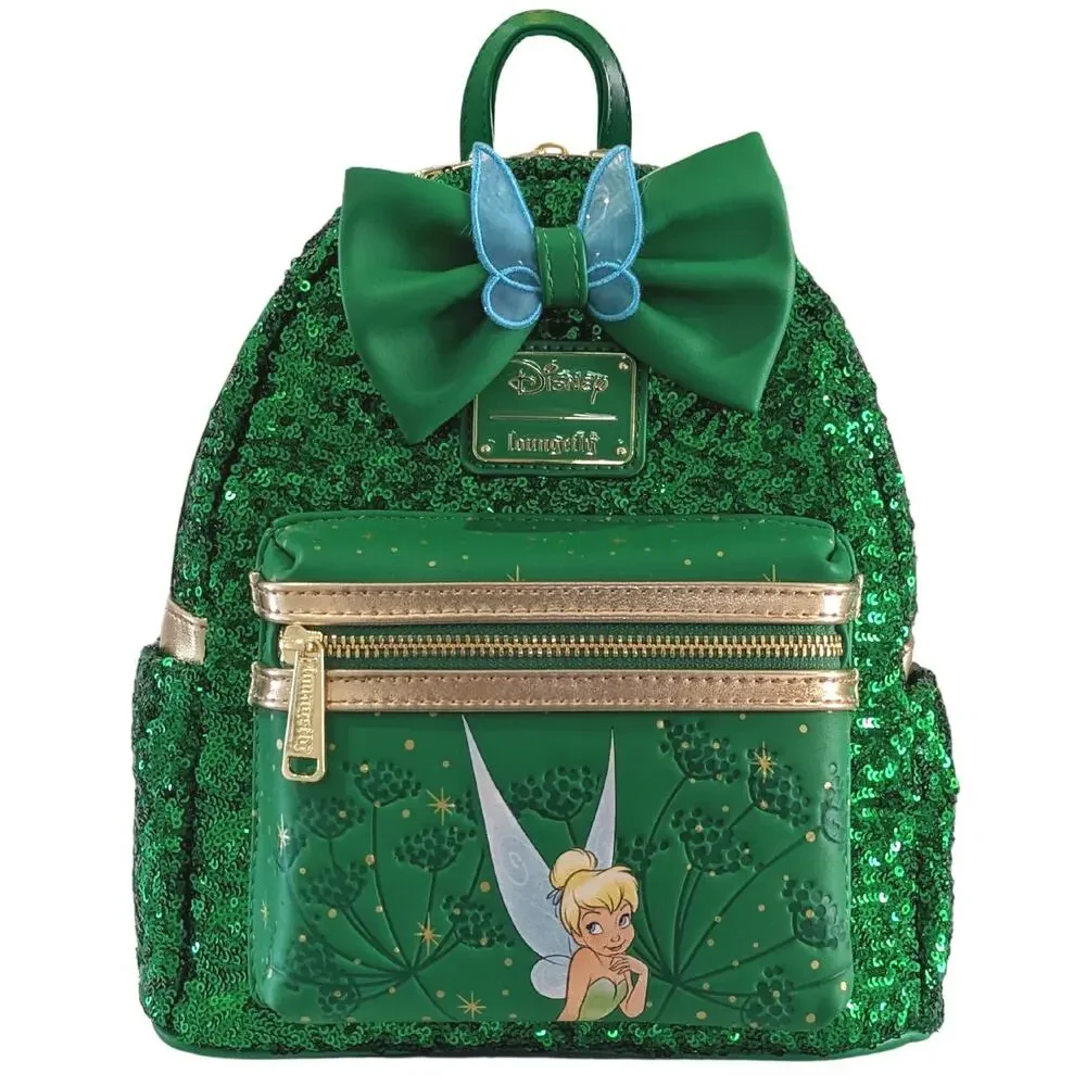 Loungefly Disney Tinker Bell Emerald Green Sequin Mini Backpack Exclusive NWT